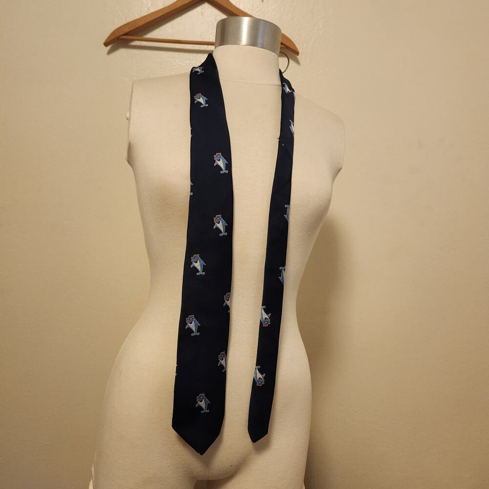 Vintage StarKist Charlie the Tuna Fish Tie Blue Woven Polyester Necktie